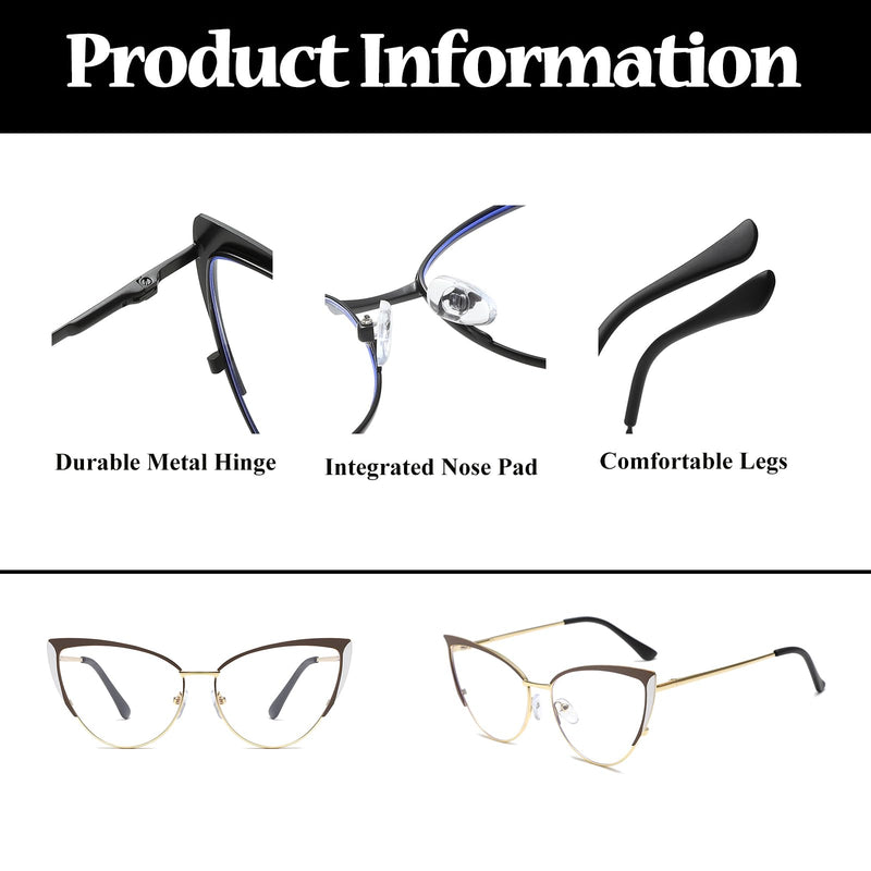 Blue Light Blocking Glasses for Women Cat Eye Computer Eyeglasses Anti Eyestrain Anti Glare Cateye Clear Frame Brownwhiteclear