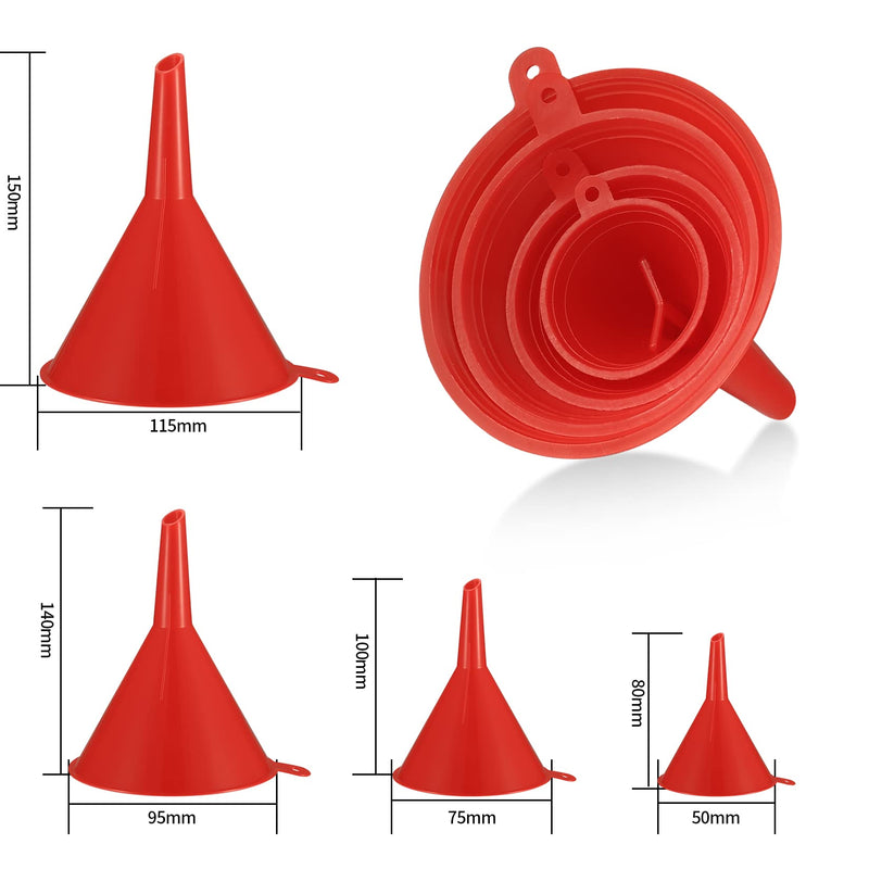 6 Pcs Automotive Funnels Set, Wide Mouth Fuel Funnels, Plastic Long Neck Oil Funnels, Flexible Right Angle Funnels, with Detachable Spout and Filter for Water/Gasoline/Coolant/Engine Oil
