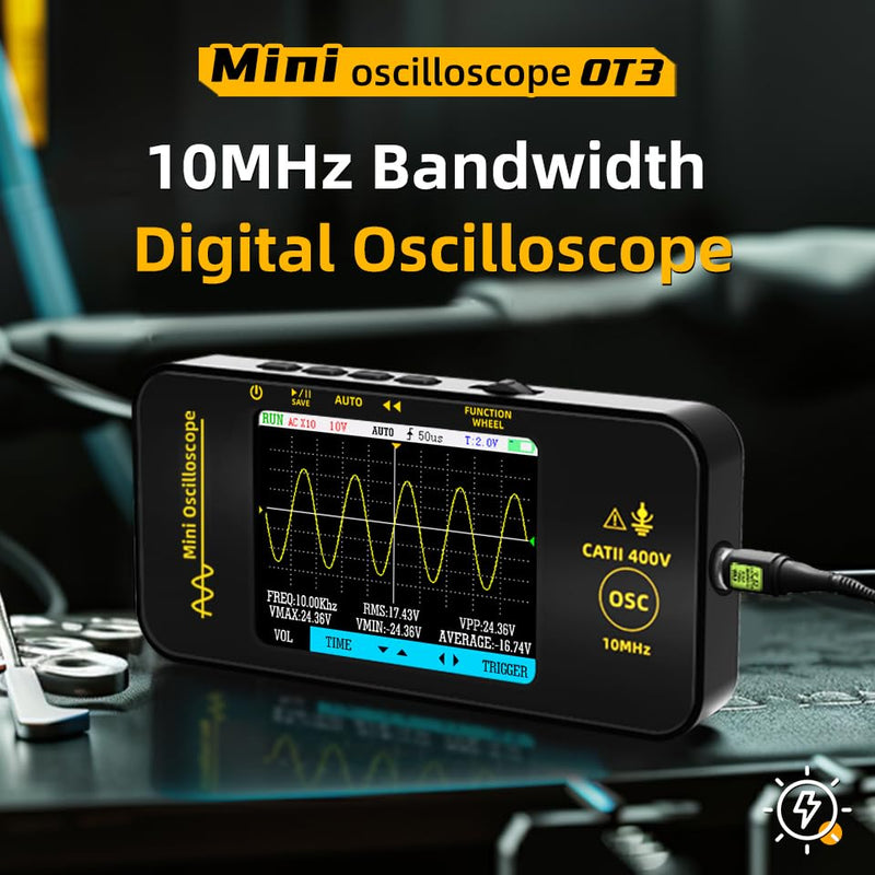Bside Handheld Oscilloscope 3.2 Inch TFT Display Portable Digital Oscilloscopes 10 MHz Bandwidth Automotive Oscilloscope 48 MSa/s Sampling Rate Trigger Function Auto/Nomal/Single