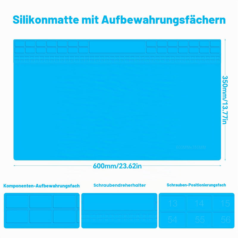 Extra Large Silicone Soldering Mat 60 × 35 cm Antistatic Repair Mat Silicone Mat Work Mat Workshop Soldering Mat Soldering Mat for Electronics Soldering Phone iPad Watches (Blue) | Ideal as a repair mat, work mat, silicone mat, soldering mat, for L...
