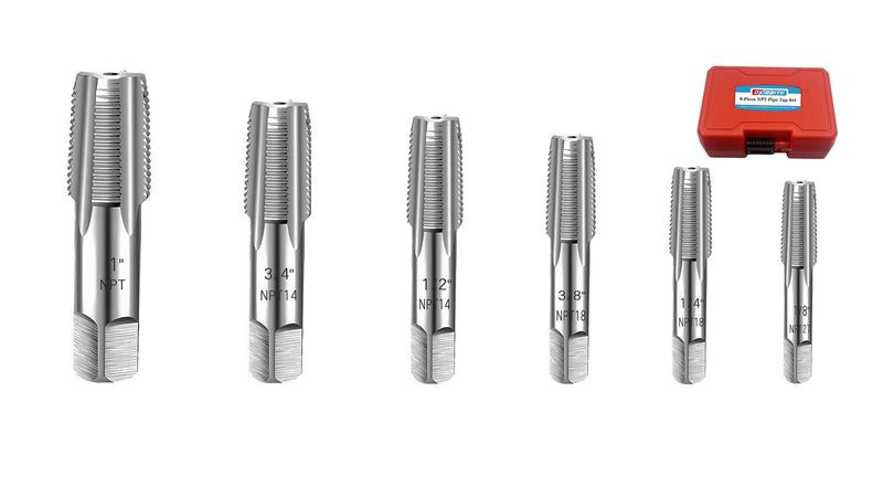 6-Piece NPT Pipe Tap Set, 1", 3/4", 1/2", 3/8", 1/4", 1/8" NPT Tap Set, Carbon Steel Hand Threading Plumbing Tap Set for Accurate Threads, Assorted Plumbers Mechanics DIY Thread cutting tools 6 pcs NPT Taps 1" 3/4" 1/2" 3/8" 1/4" 1/8