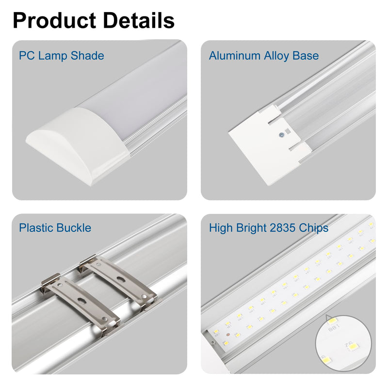 1 Packs 2FT LED Batten Light, Ultra-Thin Ceiling Surface Mounted Light, 20W, Day Light 4000K, IP20, LED Ceiling Lamp for Garage, Shop, Hallway, Office, Market 2 Pack