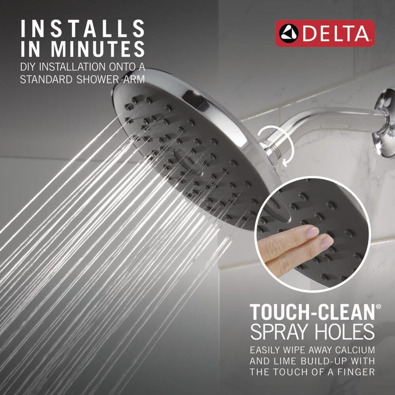 Delta PivotPro Chrome Rain Showerhead, Single Setting 7 Inch Round Shower Head, Showerheads, 1.75 GPM Flow Rate, Chrome 75103 Silicone Spray Face