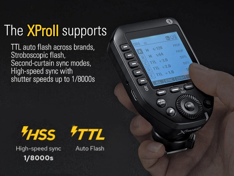 Godox XProII-C TTL Wireless Flash Trigger Compatible for Canon, 1/8000s HSS 2.4G Wireless Flash Transmitter, TTL-Convert-Manual, Extra Large LCD Screen, Bluetooth Connection, New Hotshoe Locking