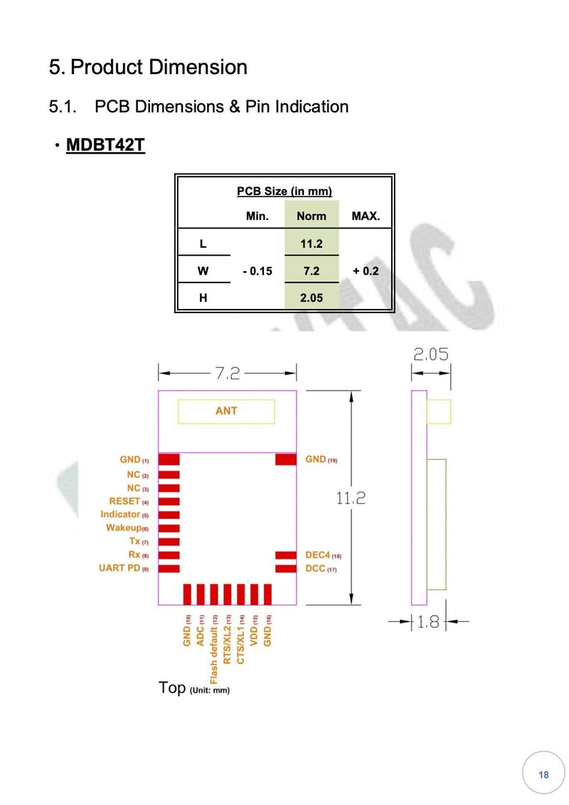 MDBT42T-AT UART/at Command/NUS/SPP Bluetooth Module Nordic nRF52805 Chip Antenna BT5.2 FCC IC CE Telec KC RCM SRRC