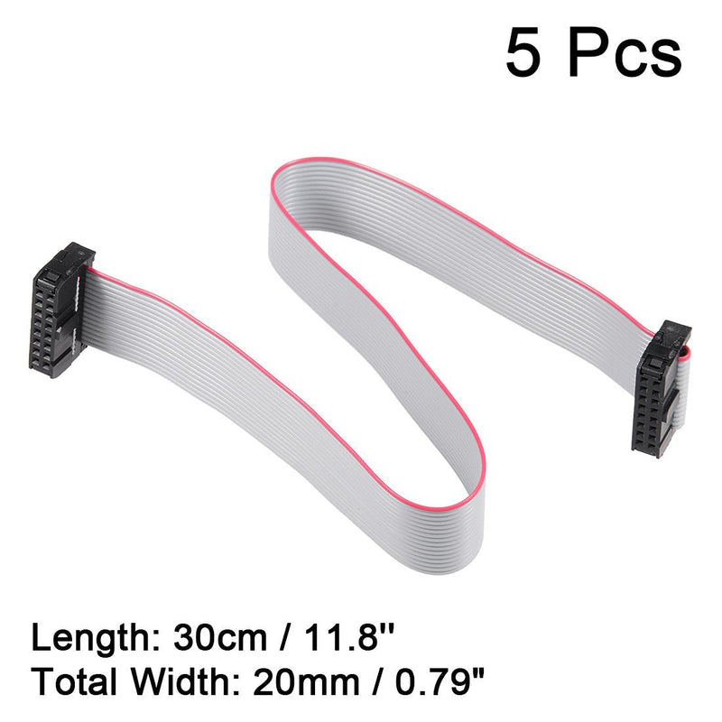 uxcell IDC 16 Pins Connector Flat Ribbon Cable Female Connector Length 30cm 2.54mm Pitch,5pcs
