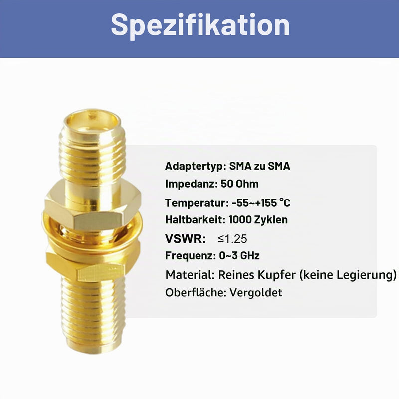 SMA Female to SMA Female Coaxial Adapter Coaxial Connector for 4G WiFi Antenna GPS Antenna Wireless LAN Devices