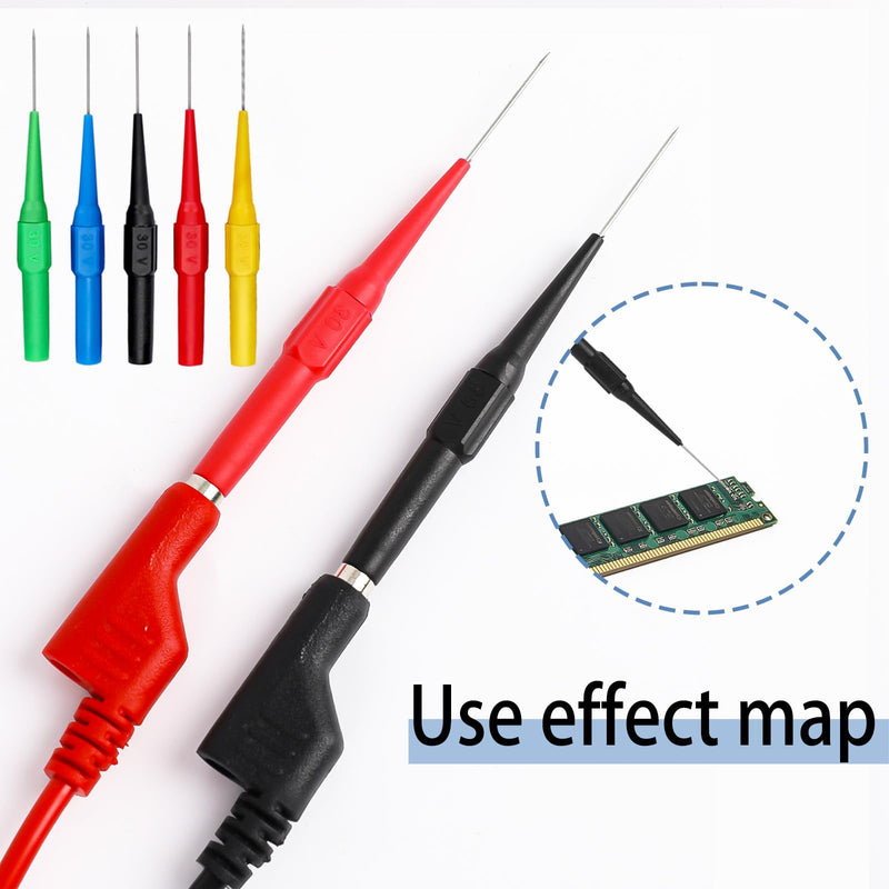 Pack of 15 Multimeter Insulated Piercing Needle Test Probes Measuring Tips for Multimeter 0.7 mm Probe Test Probe Tips with 4 mm Socket for Professional Measurement Industry Removable Probe Insulation Piercing