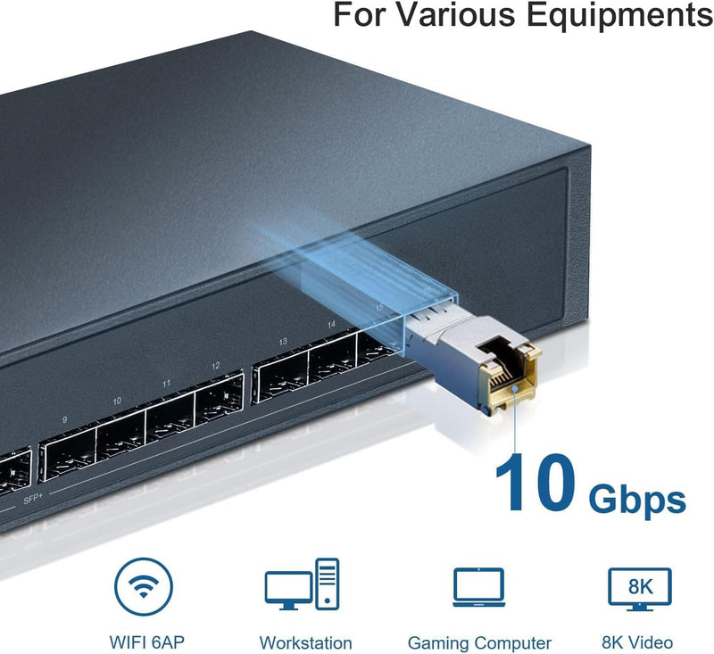 QSFPTEK 10GBASE-T SFP+ to RJ45 Module, 10Gb Ethernet Copper RJ-45, 10 Gigabit Mini gbic Networking Transceiver Compatible with HPE BladeSystem 813874-B21, up to 30m