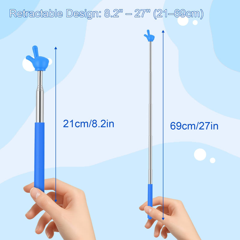 Mini Finger Pointer Sticks for Classroom, Retractable Teacher Hand Pointer, Telescopic Finger Pointer for Kids Reading & School Presentation Supplies (Blue, 2 PCS)