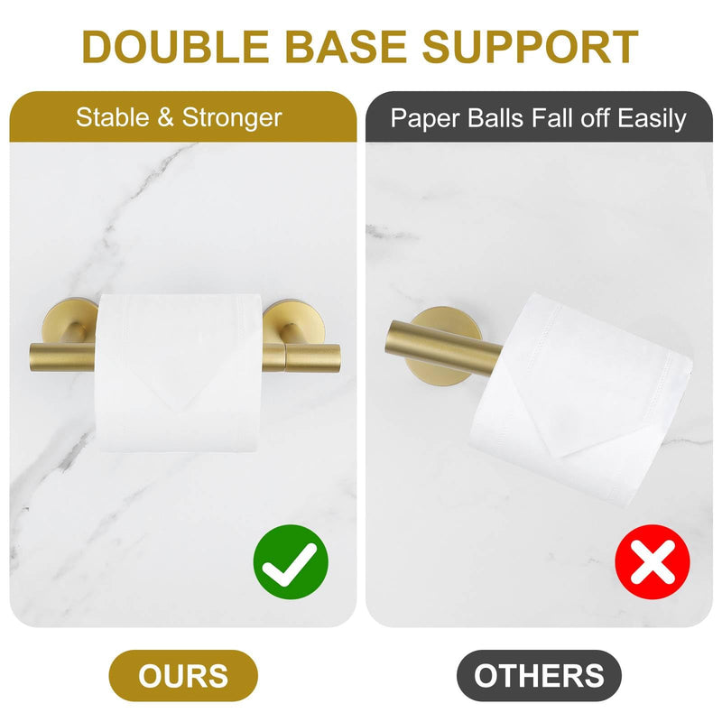 Brushed Gold Toilet Paper Holder Wall Mount, Double Base Large Toilet Paper Roll Holder Stainless Steel Bathroom Hardware Accessories, Commercial Toilet Paper Dispenser Brushed Gold Round