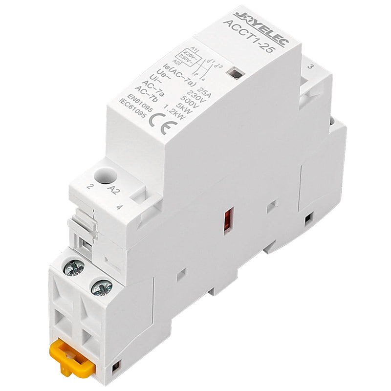 JOYELEC Household AC Contactor, 2P 25A 2NO（2NO）, Automatic, AC220V/230V, 50/60Hz, 2-Pin, Two-Way, Normally Open, 35mm DIN Rail Mount ACCT1-25(2NO)