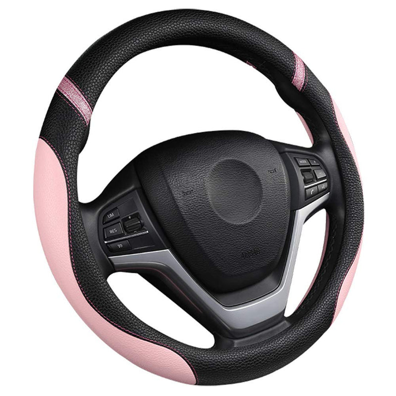 Cxtiy Steering Wheel Cover for Women Leather Universal Steering Wheel Covers for Car 15 inch (Pink) Pink