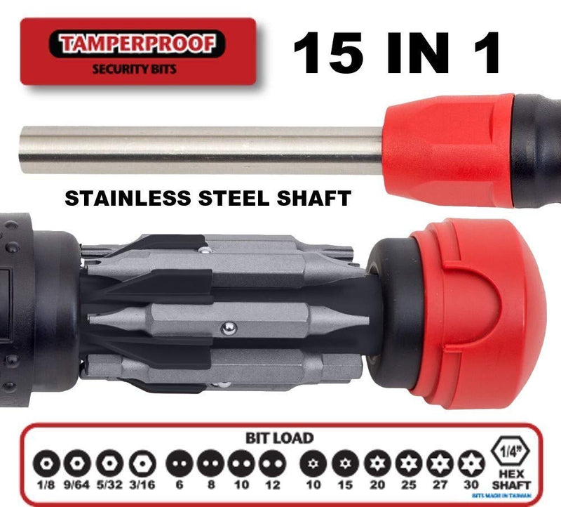 Megapro Tamperproof 15 in 1 Multi Bit Screwdriver (Black/Red)