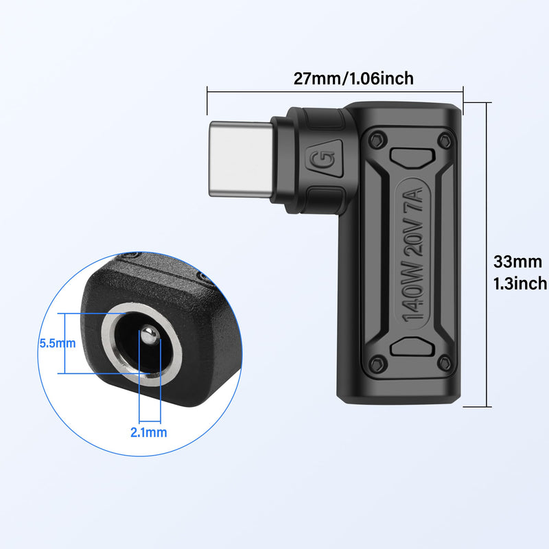 SinLoon PD 140W DC5521 to Type C Power Charging Adapter DC 5.5mm x 2.1mm Female Input to USB C Male Connector with PD Automatic Identification Chip,for Phone,Tablet,Laptop (DC5521 G)