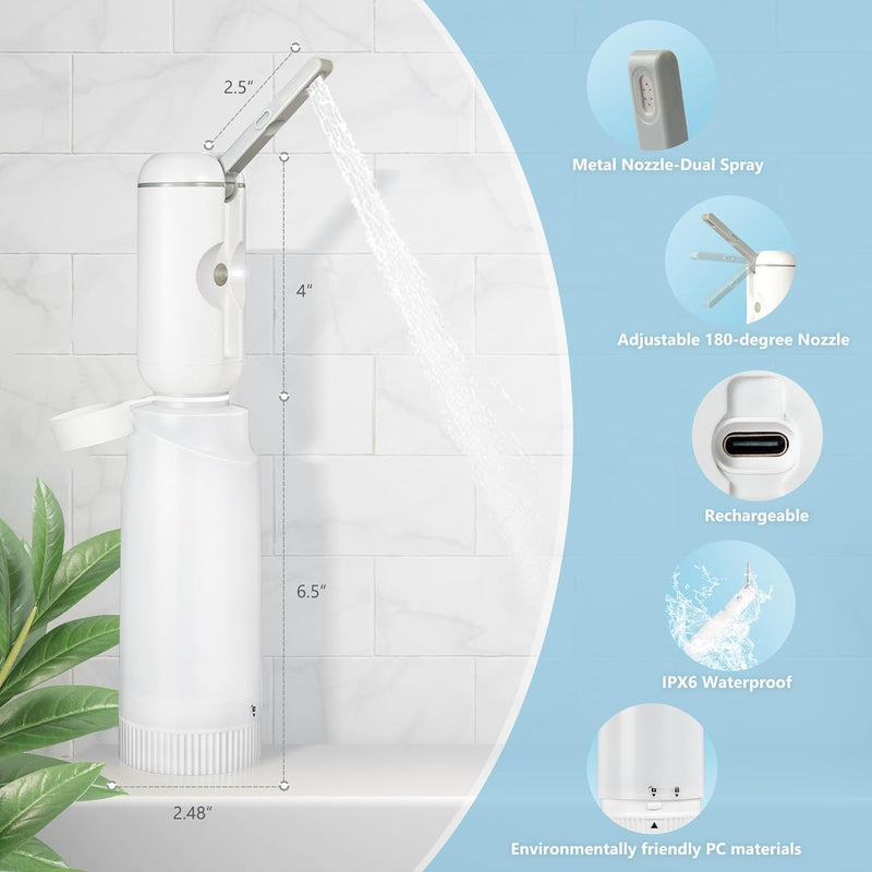 Portable Bidet for Travel, 500ml Travel Bidet, Bidet Sprayer with Peri Bottle for Women/Man, Handheld, Rechargeable Electric Bidet High Pressure, Douche Bottle for Postpartum, Hemorrhoid (White) White