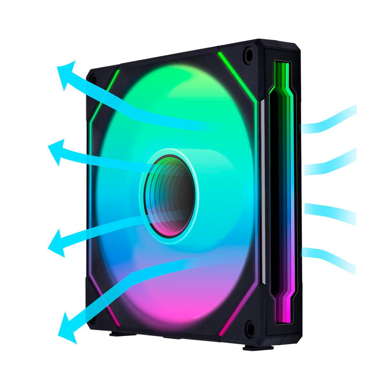 Lian Li UNI Fan SL-Infinity 140 Reverse Blade-Single Pack-ARGB Fan-Daisy-Chain Design-Infinity Mirror-Customizable Lighting Effects-Without Controller-Black-(14RSLIN1B) SLIN140-R Reverse Single Pack Black