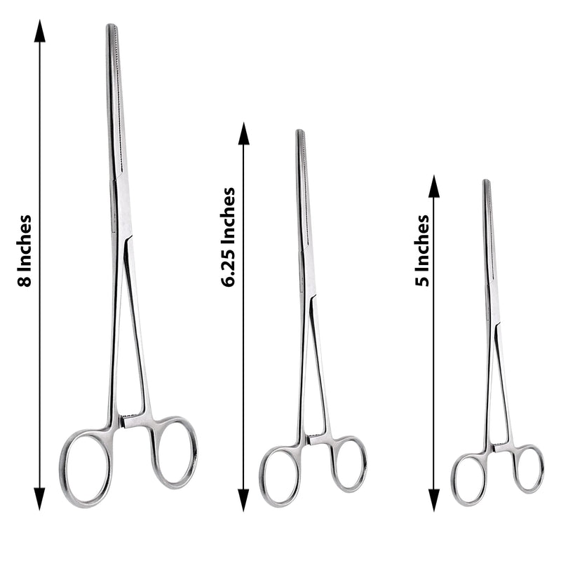 Ultimate Hemostat Set, 6 Piece Ideal for Hobby Tools, Electronics, Fishing and Taxidermy - 8", 6.25" and 5", Stainless Steel, Curved & Straight 8", 6.25" & 5" - Curved & Straight