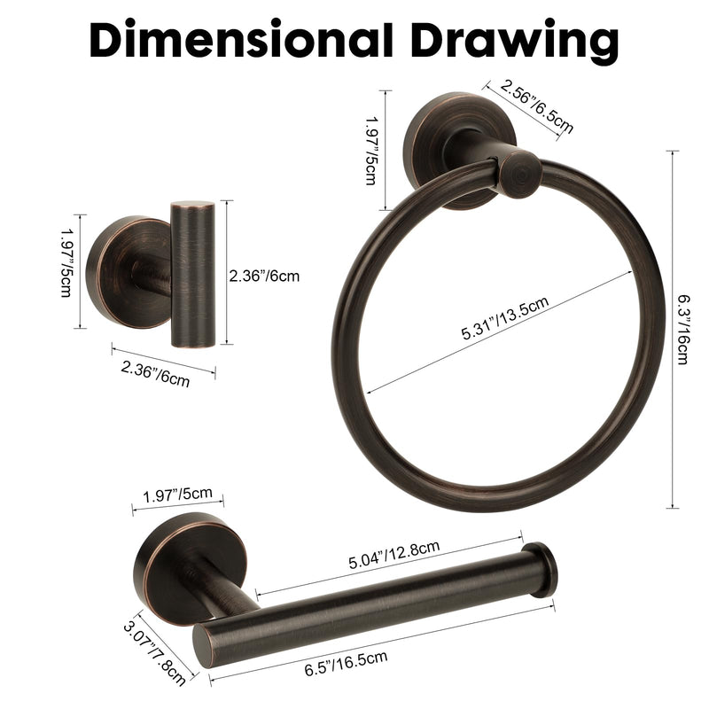 4 Piece Oil Rubbed Bronze Stainless Steel Bathroom Hardware Set Include Hand Towel Ring, Toilet Paper Holder,and 2 Robe Towel Hooks,Bathroom Accessories Set Oil Rubbed Bronze