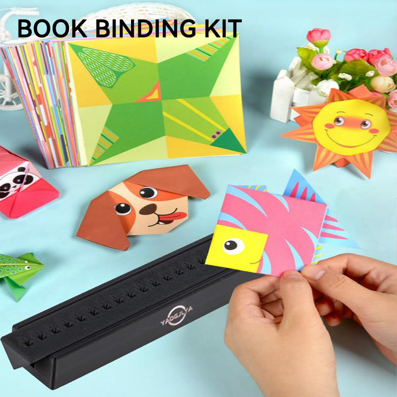11.8 Inch Signature Punching Tools for Book Binding Kits - Bookbinding Kit with Waxed Thread, Needle,Binder Paper Clips, Awl and Cradle - for DIY Bookbinding Crafts and Sewing Supplies Black