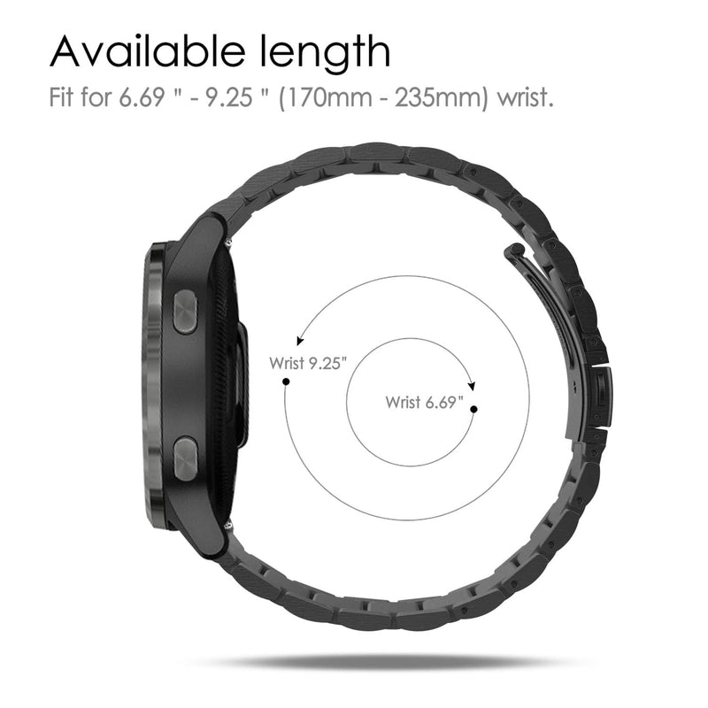 Fintie Metal Band Compatible with Garmin Vivoactive 4 45mm, Garmin Venu 3, Venu 2 45mm, Forerunner 255 46mm, 22mm Quick Release Stainless Steel Metal Strap Accessories Black