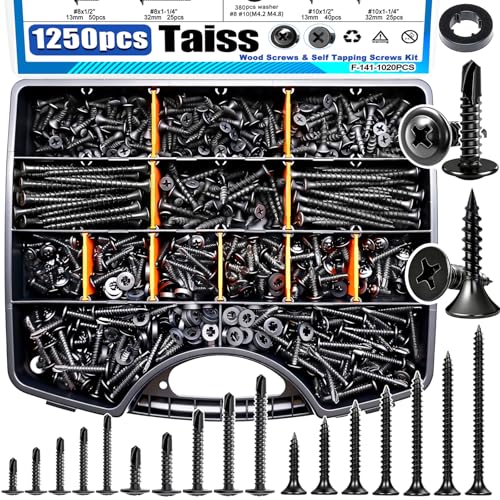 Taiss 1250CS #6#8#10 Wood Screws Assortment Kit,410 Stainless Steel+