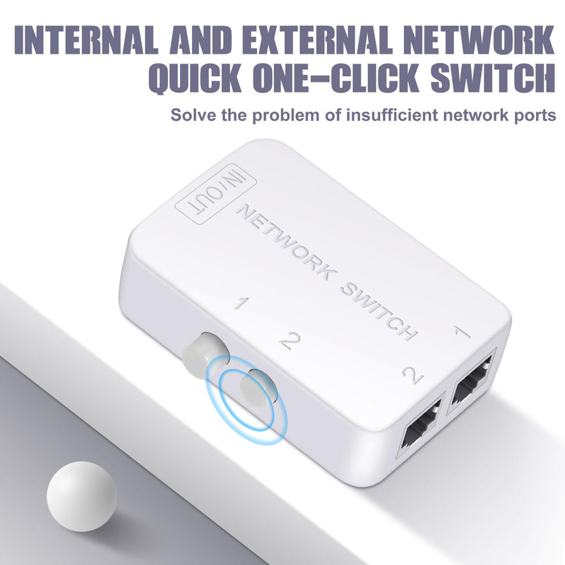 2 Ports Network Switch Splitter Selector RJ45 Network Switch 2x1 Ethernet RJ45 Network 2-in 1-Out or 1-in 2-Out 100M/500M