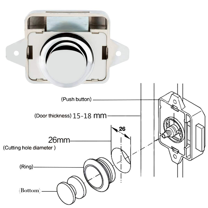 10 PCS Push Button Latch Cabinet Door Catch Keyless Cupboard Locks Zinc Alloy&ABS for RV Yachts Motorhome Camper Caravan Electroplated Silver-10PCS