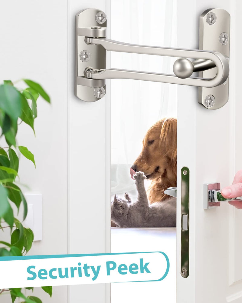 Door Lock Latch for Home Security - Swing Bar Door Guard for Front and Inside Door, Safety Childproof Reinforcement Door Stopper for Kids Home Hotel Apartment, Thicken Aluminium Alloy 2 Silver