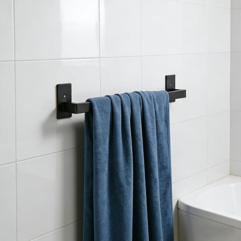 Bathroom Towel Bar Self Adhesive, No Drilling Towel Rack Easy to Install, Hand Towel Holder Made of Premium Stainless Steel Sticky on Hand Towel Hanger for Kitchen, Toilet.(24IN, Black) 24 IN