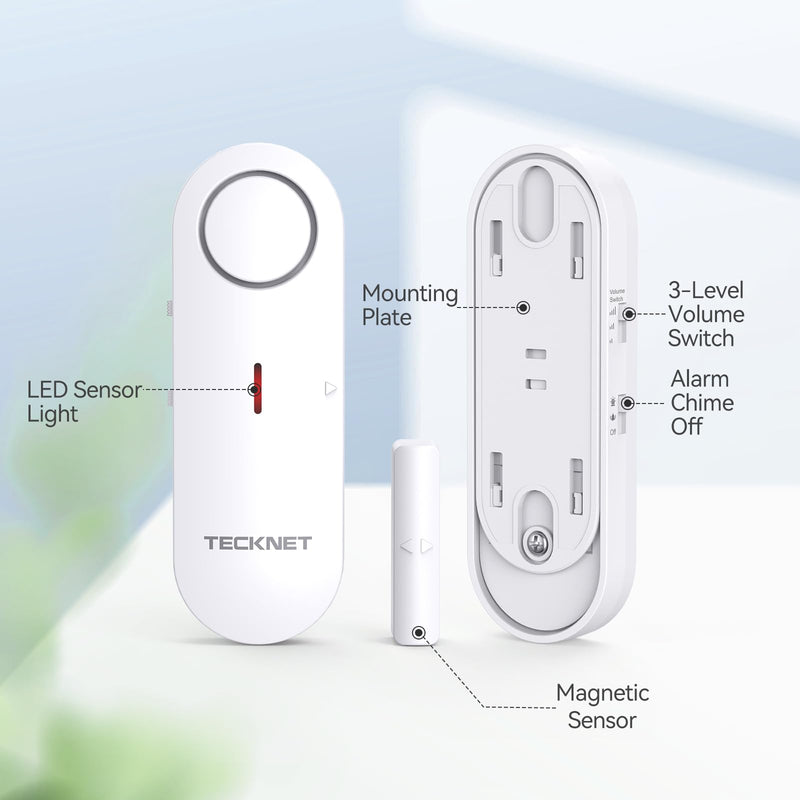 TECKNET Door Alarms for Kids Safety, Window Alarm Pool Alarms Door Alarm for Home Security, 2-in-1 Alarm & Chime, 3-Level Volume Control, Wireless Alarm for House Hotel Cars Sheds Caravans (6 Pack) 6 PCS