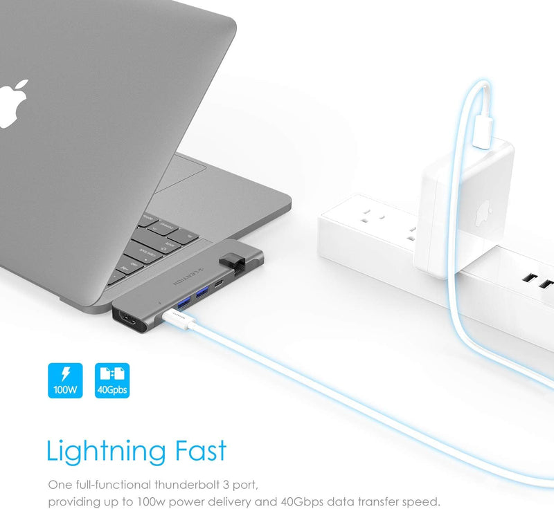 LENTION USB C Hub with Thunderbolt3(PD+Data Transfer+Video Output), 4K HDMI, USB 3.0, Gigabit Ethernet Mac Adapter Compatible 2016-2023 MacBook Pro, Mac Air, More (CS65, Space Gray)