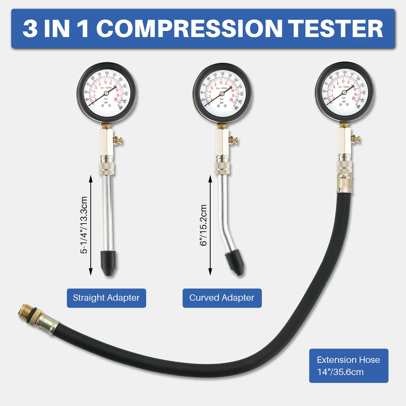 DASBET 8PCS Petrol Engine Cylinder Compression Tester Kit | Compression Tester kit Engine Cylinder Pressure Gauge for Petrol Gas Engine Automotive Tool Gauge 0-300 PSI for Cars Motorcycles (Blue) Blue