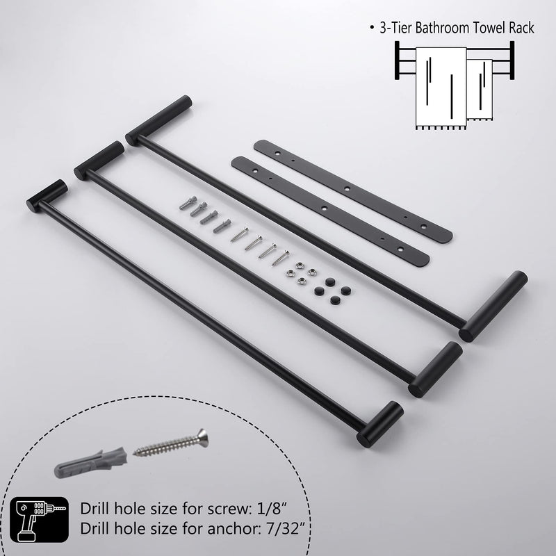 KOKOSIRI Bath Towel Bars Matte Black Bathroom 3-Tiers Ladder Towel Rails Wall Mounted Towels Shelves Rack Stainless Steel, B5002BK-L24 24-Inch