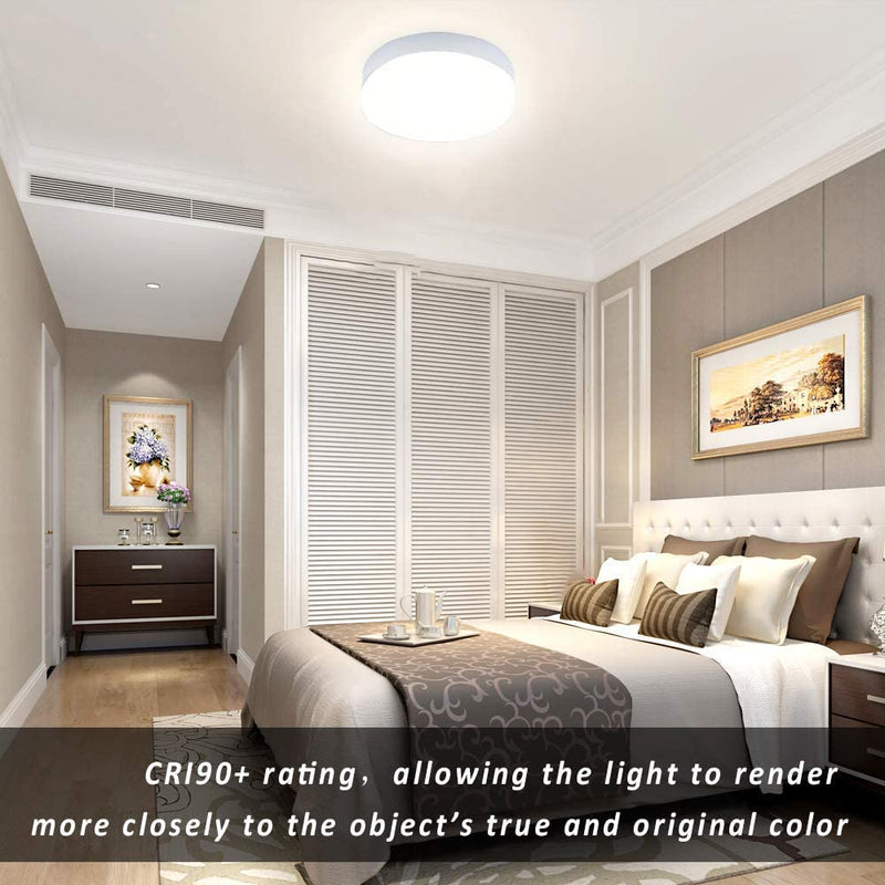 DLLT 24W Dimmable LED Flush Mount Light Fixture With Remote, 8.66 Inch Modern Flat Lamp, Close to Ceiling for Bedroom/Kitchen/Bathroom/Hallway, Timing, 3 Light Color Changeable