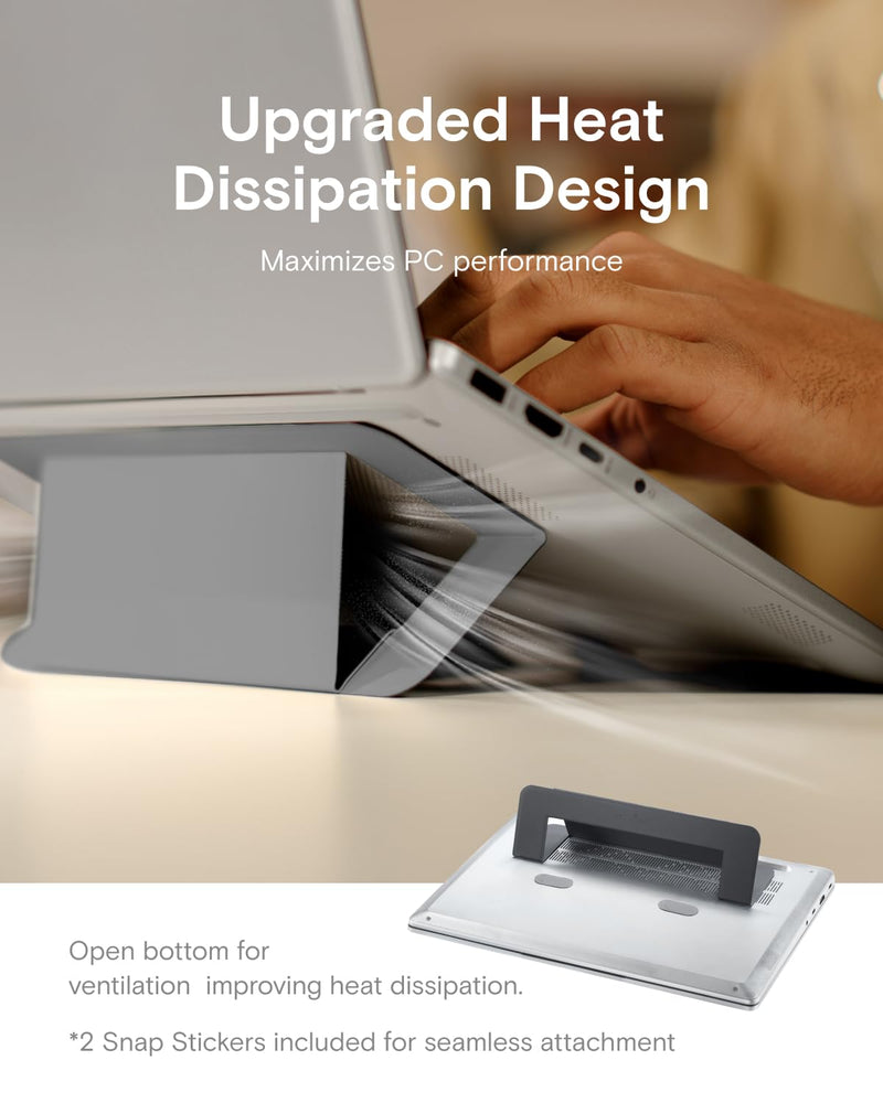 MOFT Laptop Stand for Desk, Adhesive Airflow Laptop Cooling Riser for Heat Dissipation with 2 Adjustable Viewing Angles, Foldable & Portable Computer Stand Compatible with Laptops 11"-16", Cool Grey Adhesive Version-Air Flow