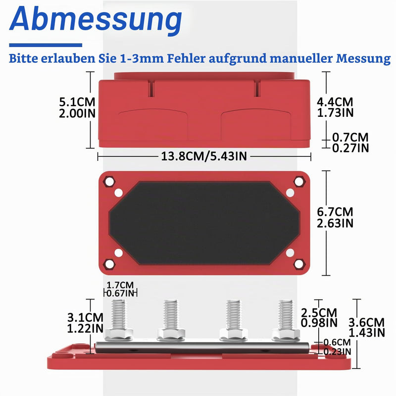 Heavy Duty Range Bus Bar 300A 12V Power Distribution Block with 5/16 Inch (M8) 4-Post Terminal Block with Cover for Automotive, Marine, Battery System (Black & Red) 300A-5/16''(M8) Black & red