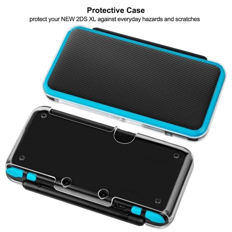 Protective Cases Compatible New 2DS XL with Screen Protectors, AFUNTA 1 Crystal Clear Case and 1 EVA Carrying Case for Console, with 2 Pcs Anti-Scratch Tempered Glass Films for Screens