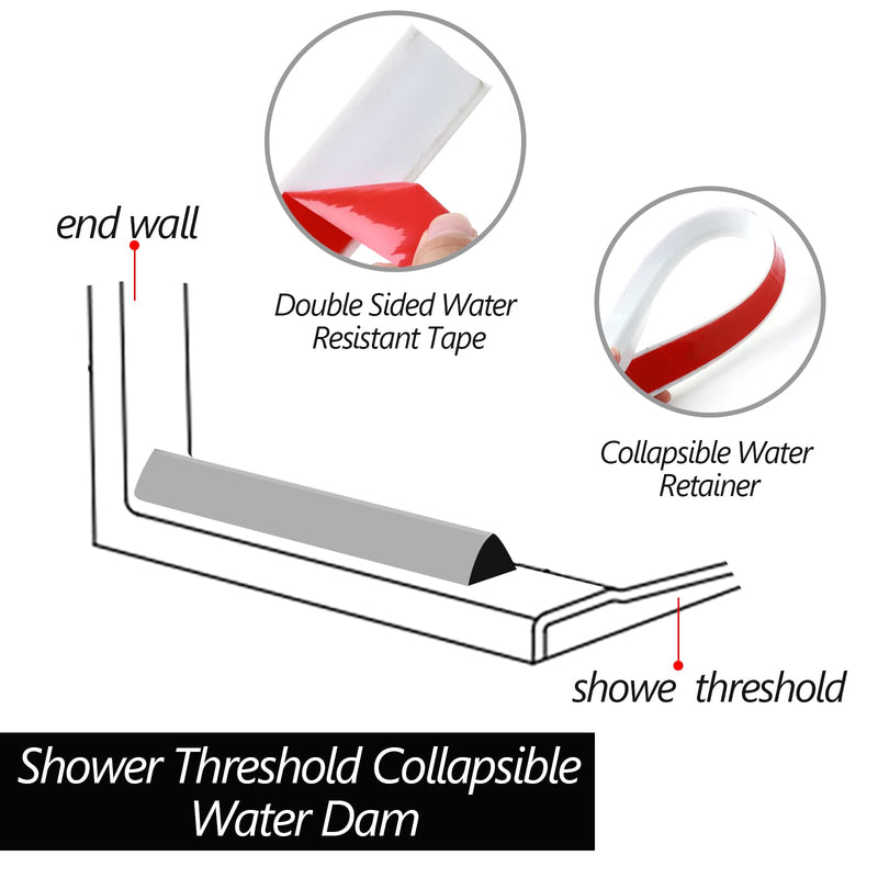 Raycity Collapsible Shower Threshold Water Dam Barrier,Shower Door and Kitchen Water Strip Dam Shower Guard for Dry And Wet Separation Caulk Seal Strip Edge Trim(67Inches/White) 67Inches 0.54" High/White