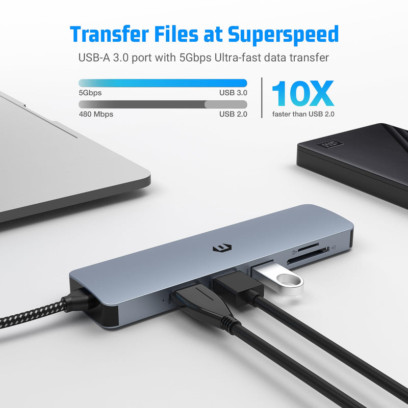 USB C Hub, 6 in 1 USB C to USB Adapter, Elevate Your Connectivity, 6 in 1 Laptop Docking Station with 4K HDMI, 3 x USB 3.0, 5 Gbps Data Transfer