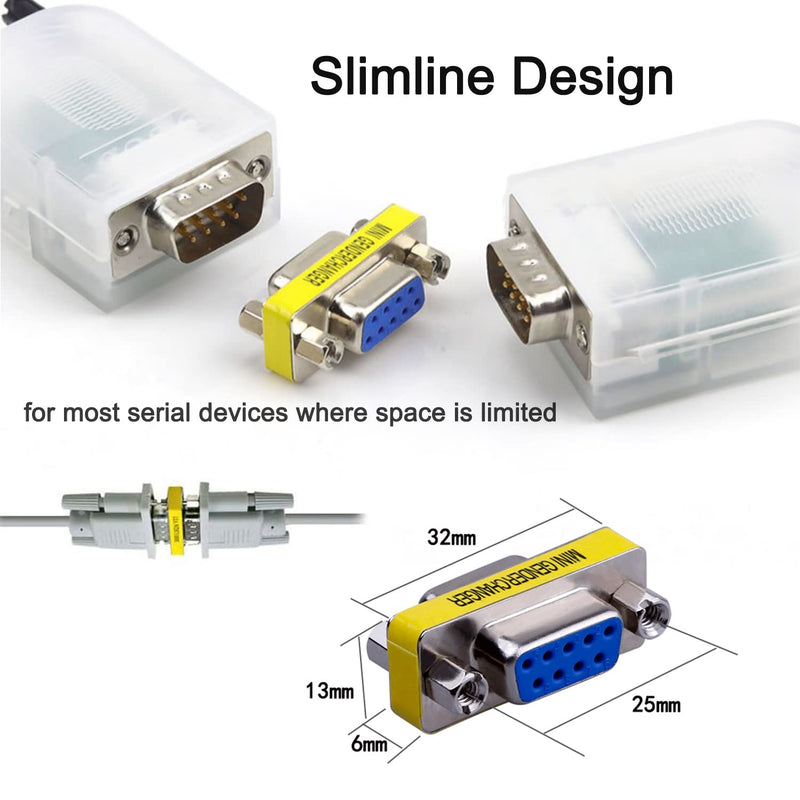 DTECH Serial Adapter 3-Pack (DB9 F-F, M-F, M-M), Mini Size RS232 Coupler, Female to Male 9 Pin Connector, for PC Computer Data Transfer