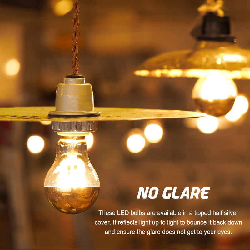 Half Chrome Light Bulb 6W (60 Watt Equivalent), Dimmable A19 A Shape 2700K Warm White Decorative LED Edison Bulb, Silver Tipped Light Bulbs E26 Base Pack of 4
