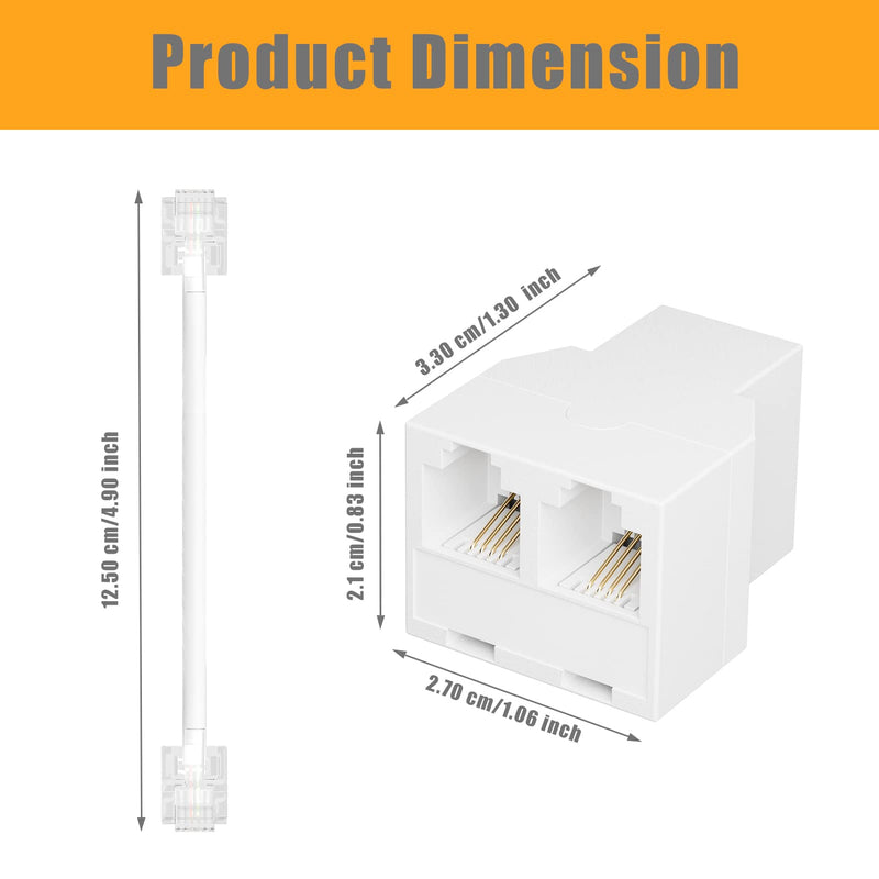 Uvital Phone Jack Splitter, Phone Line Splitter for Landline Telephone, RJ11 6P4C 1 Female to 2 Female Adapter, Comes with 4 Inch Cable(White,2 Pack) 2Pack White