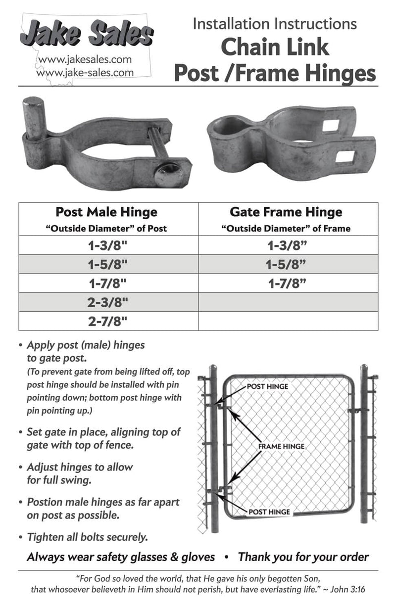 2-3/8" Chain Link Fence Gate Post Hinge - Use for 2-3/8" Outside Diameter Post/Pipe - Galvanized Chain Link Post Gate Hinge - Nut/Bolt Included for Hinge - 2 Pack 2-3/8" - 2 Pack