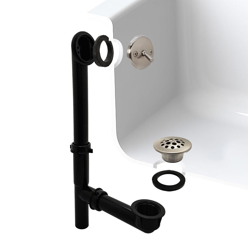 Westbrass 592144-20 1-1/2" x 14" Black Poly Tubular Bath Waste & Overflow Assembly with Trip Lever and Beehive Strainer Grid Drain Cover, 1-Pack, Stainless Steel 1 Pack