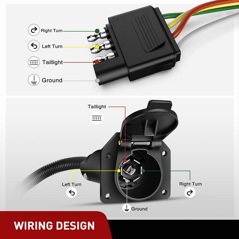 Nilight 4 Way Flat to 7 Way Round Blade Trailer Adapter Wiring Harness 4 Pin to 7 Pin Electrical Connector Wiring Plug Connector with Mounting Bracket for RV Truck Factory Tow Package 4Way to 7Way Adapter