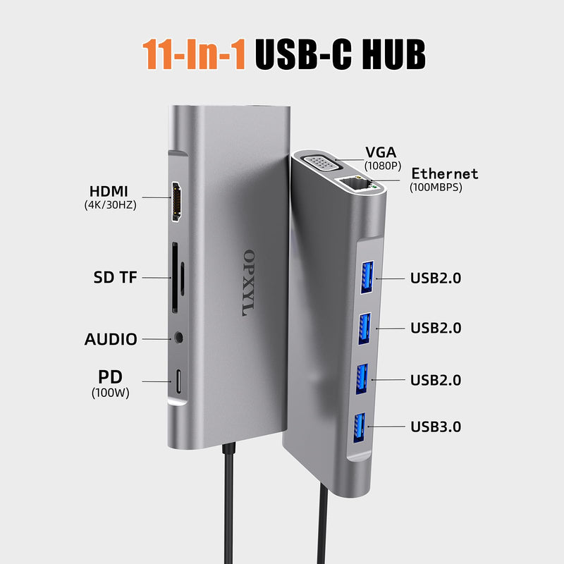 USB C Hub Ethernet,4K USB-C to HDMI Hub,11in1 Multi-Port USBC Adapter Type C Dock Dongle Compatible for MacBook Pro Laptop Air iPad Docking Station usbc Adapter