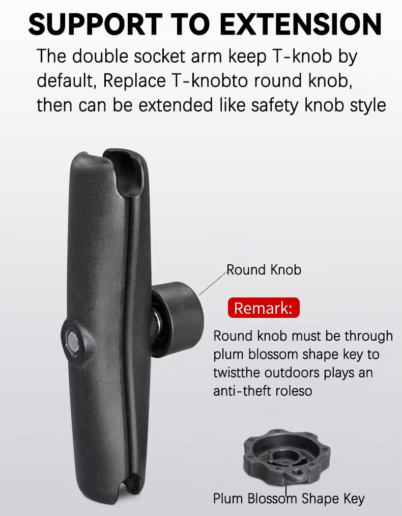 Strg Double Socket Arm for 1.5 Inches/C Size/ 38mm Ball Mounts Accessories, 9.0'' Length Aluminum Alloy Long Arm Powerful Clamp Compatible with RAM Mount, iBolt and More 9" Long (B)