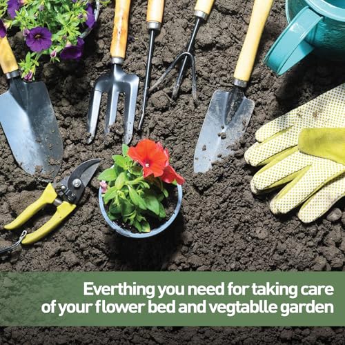 APSARAS USA Gardening Tools, Garden Tool Set, 10 Pieces Heavy Duty Sturdy Steel Gardening Tool Set with 600D Oxford Cloth Storage Tote Bag, Durable Supplies Kit Perfect Garden Gifts for Father Wood Handle and Sturdy Steel