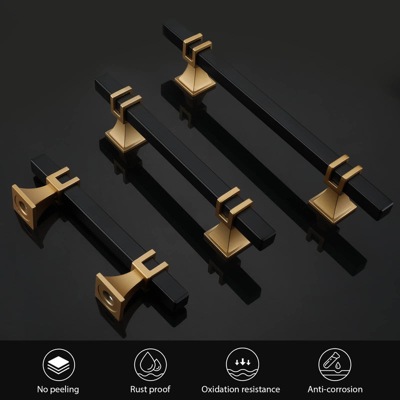 5 Pack 3 Inch Black and Gold Cabinet Pulls Black and Gold Cabinet Handles Kitchen Cabinet Handles Dresser Drawer Pulls Kitchen Cabinet Hardware 3 inch (76mm) Hole Center Pull Black & Matte Gold 5